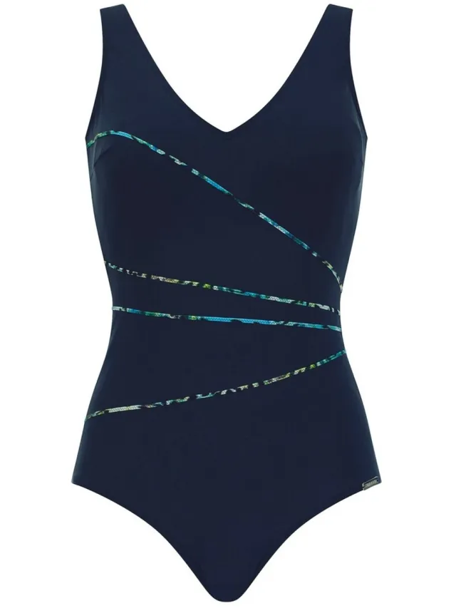 Sunmarin Dames Chloorbestendig Badpak 12101 Dark Navy | Voorgevormde Cups | Lage Rug | Sportief & Comfortabel Donkerblauw