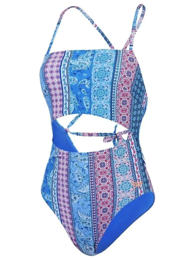 Speedo Dames Paisley Zwempak Eénstuk (Blauw/Roze)