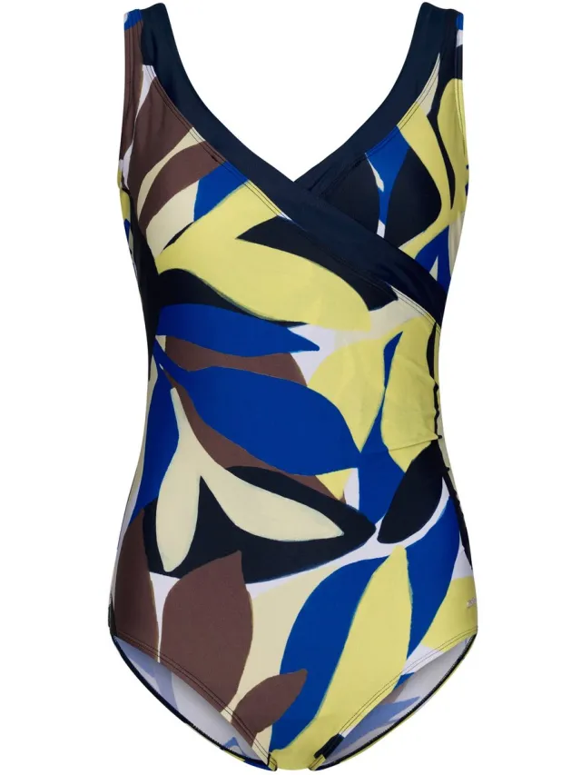Pastunette Badpak Beach Leaves - Ecru/Blauw/Lime - Corrigerend