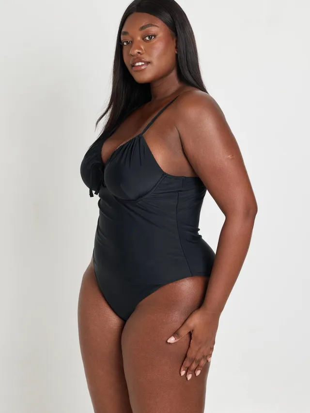 boohoo Dames Plus Zwemkleding Essentials Badpak Met Beugel zwart, foto 2