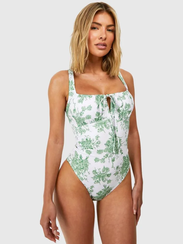 boohoo Dames Badpak met bloemenprint en geplooide details Groente
