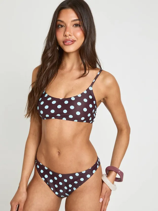 boohoo Dames Polkadot Essentials Slip Bikinibroekje Chocoladebruin