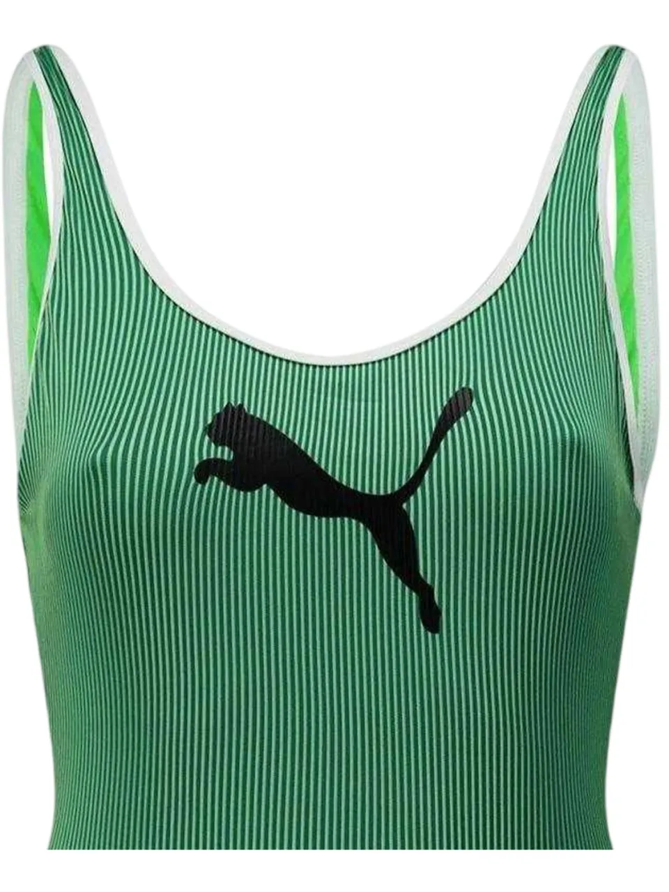 Puma Gestreepte geribbelde eendelige zwemkleding voor dames (Groen), foto 2