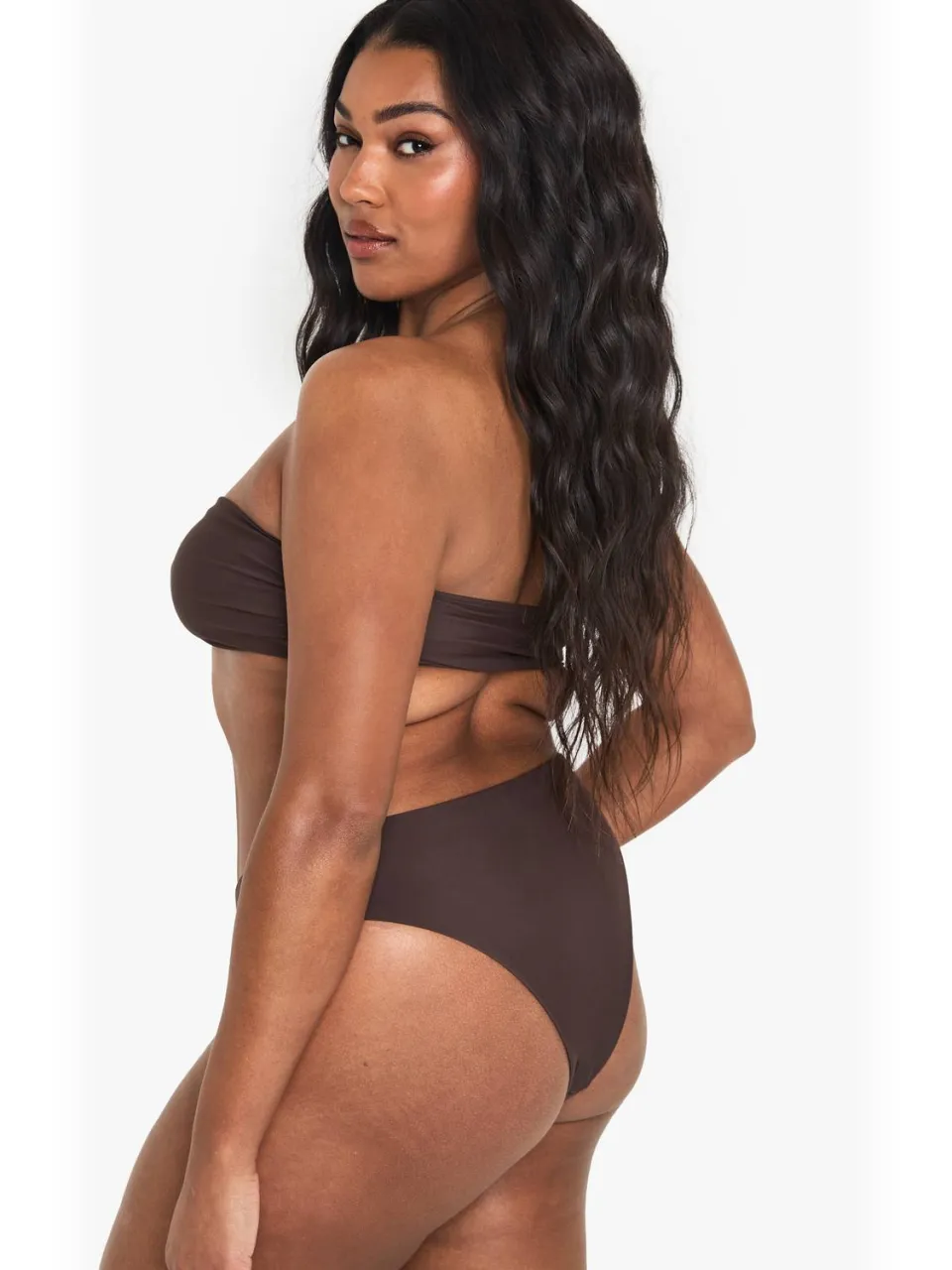 boohoo Dames Plus Swimwear Essentials High Waist Brief chocoladebruin, foto 3