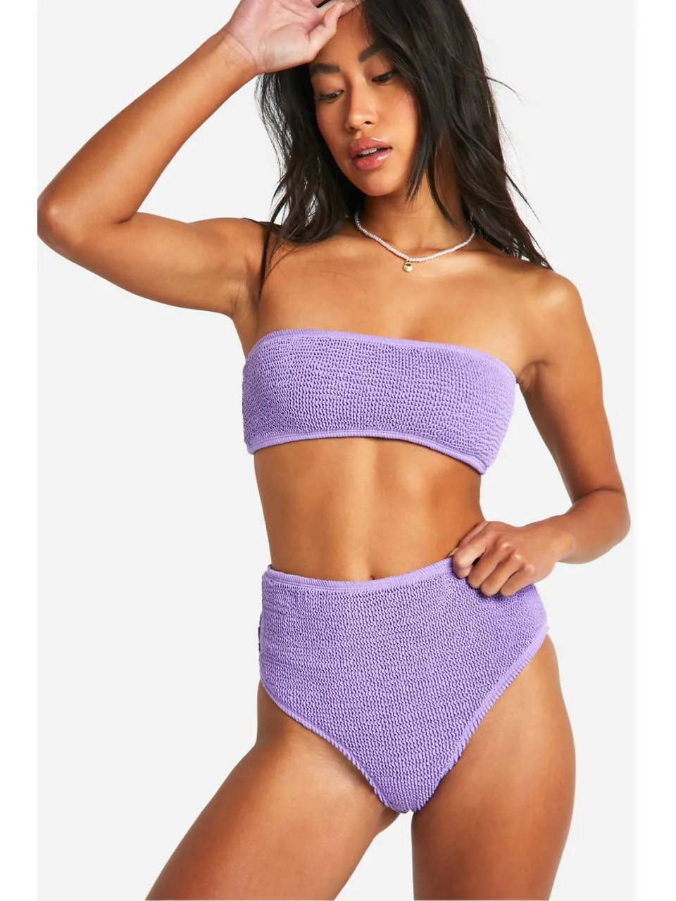 boohoo Dames Premium Crinkle Bikini Slip met Hoge Taille lila, foto 3