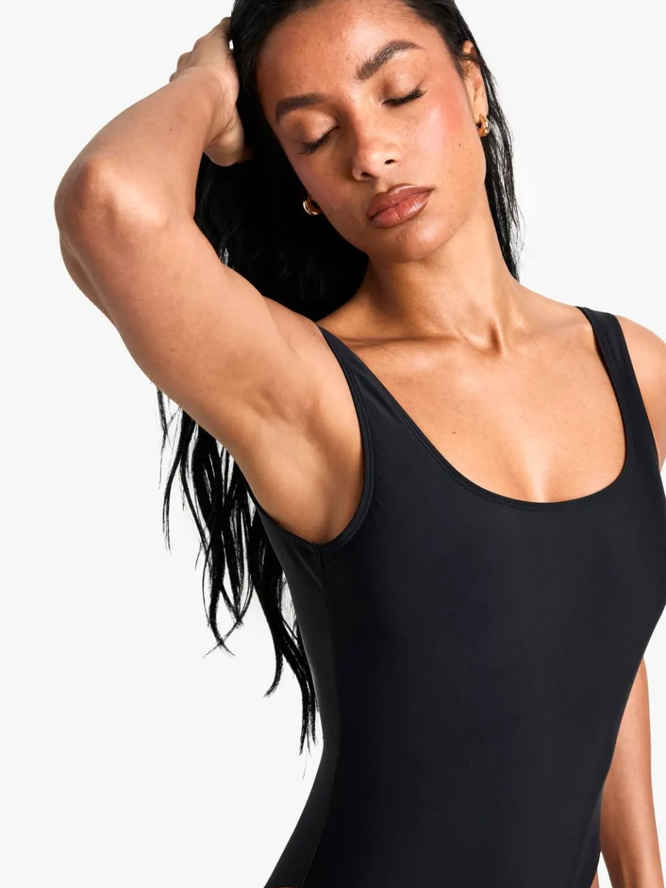 boohoo Dames Petite Swimwear Essentials Badpak met Vierkante Halslijn zwart, foto 4