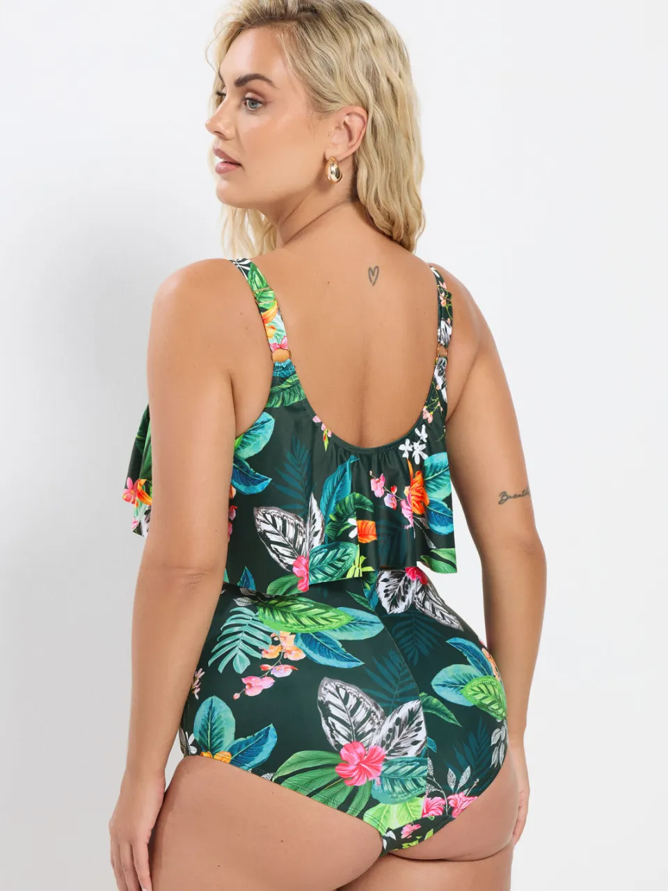 Yours Groene Bikinitop Met Tropische Print En Ruches, foto 4