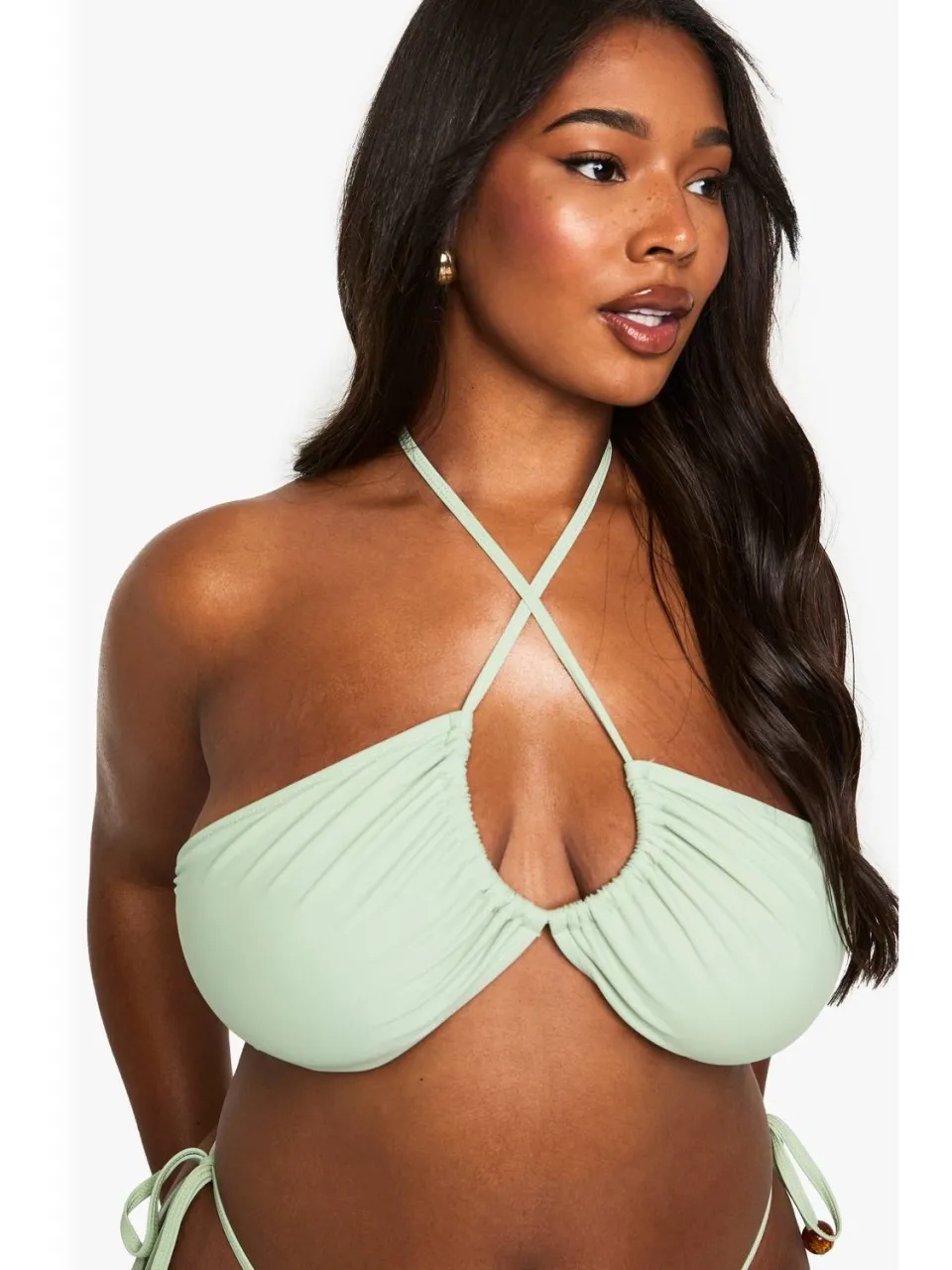 boohoo Dames Plus bikini met kralen in bandeau-stijl kaki, foto 4