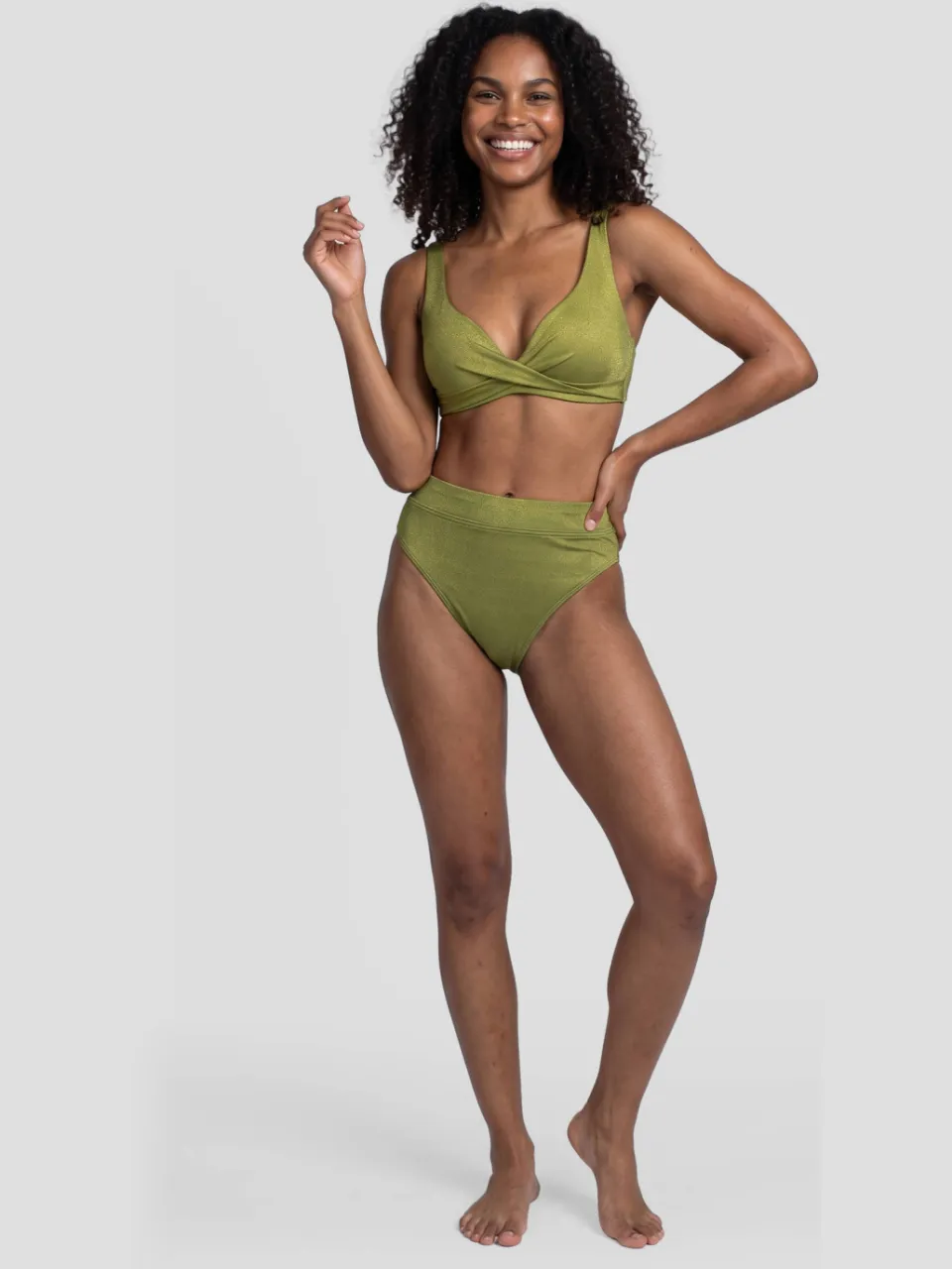 BEACHWAVE push-up bikinitop met lurex olijfgroen