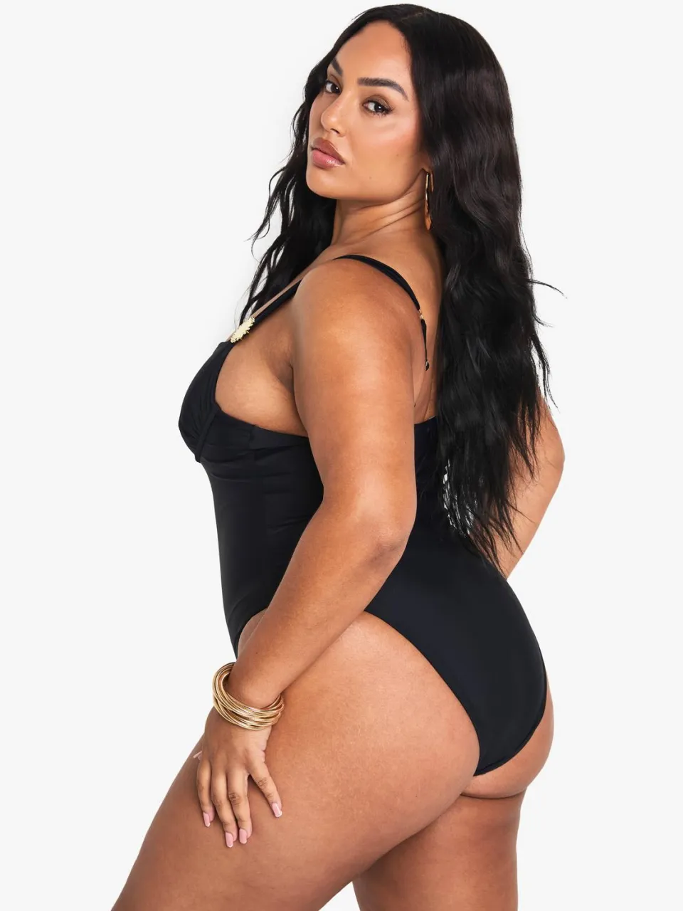 boohoo Dames Plus Sunshine Trim Balkon Badpak zwart, foto 2