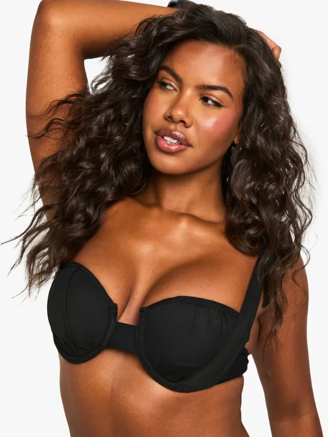 boohoo Dames Bruids Organza Gevestigde Bikini Top met Bandjes Zwart