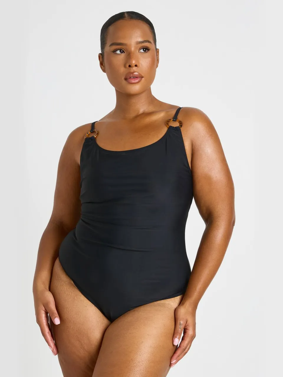 boohoo Dames Plus Badpak Met Trim Detail En Ronde Hals zwart, foto 3