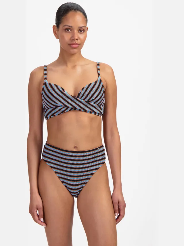 Beachlife high waist bikinibroekje met textuur blauw/bruin