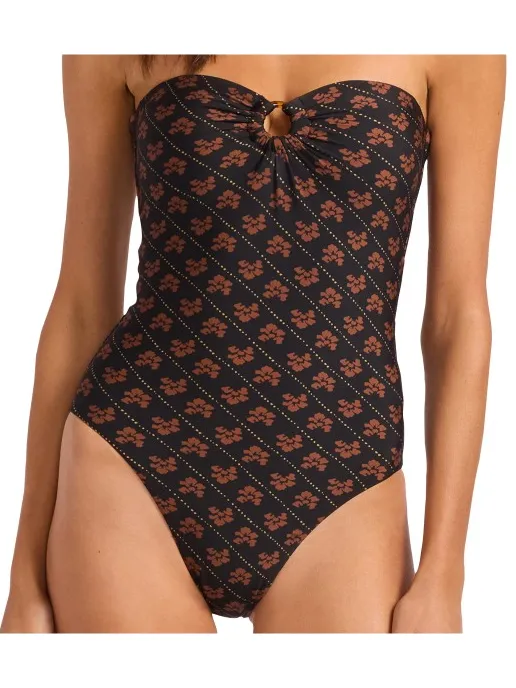 Seafolly Batik Bloom bandeau badpak zwart