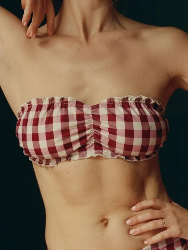 Nénés dames vegan Bikinitop Sally Strapless Geruit Roze, foto 2