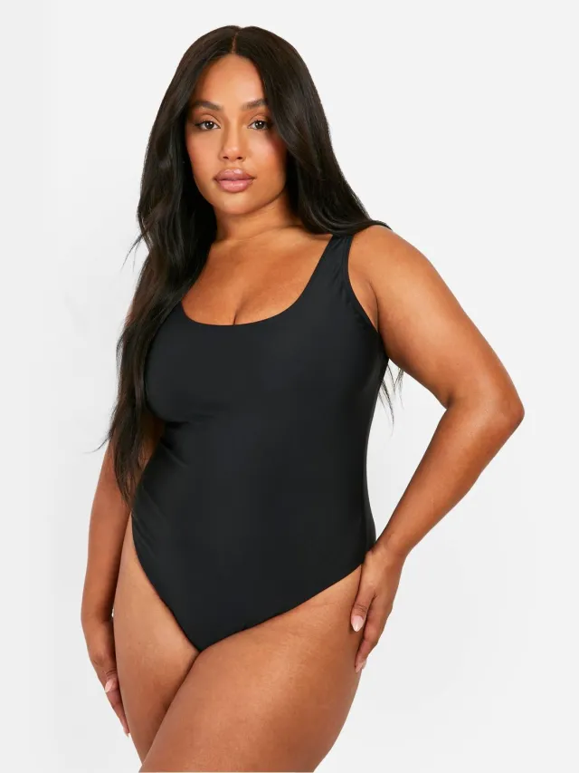 boohoo Dames Plus Tummy Control Scoop Badpak Zwart