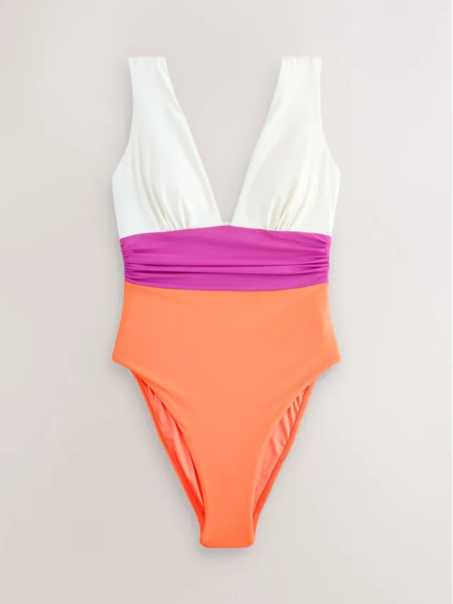 Next Dames - Diepuitgesneden buikcorrigerend badpak, petite - Petite - Roze Pink/Orange