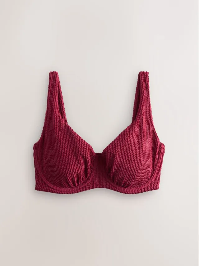 Next Dames - Gekreukte DD+ bikinitop met beugels, zonder vullingen - Rood Berry Wine