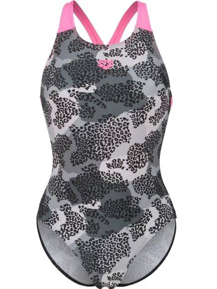 Arena Camo Swimsuit V Back L badpak grijs