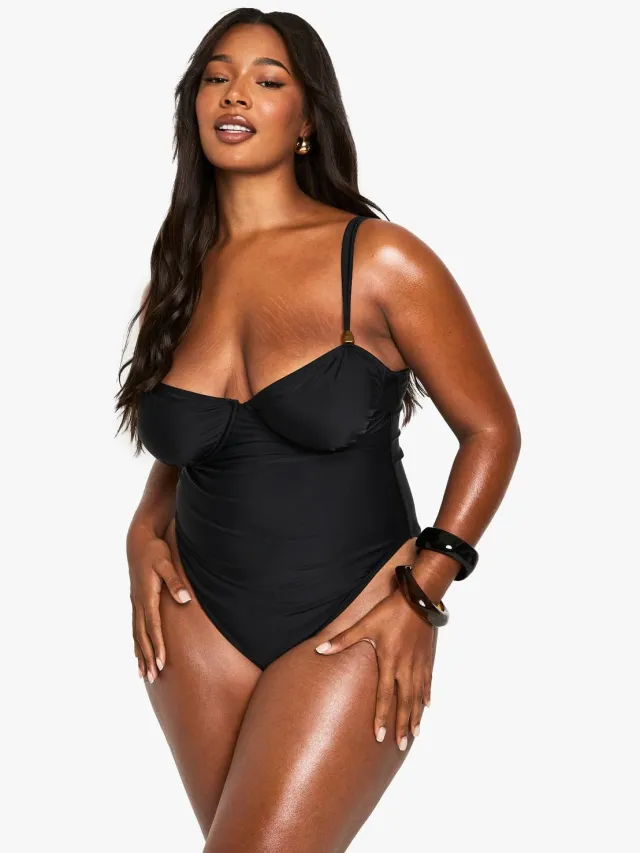 boohoo Dames PLUS BADPAK MET HARSAFWERKING Zwart