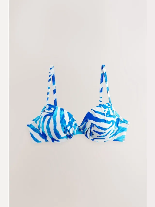 Next Dames - Gedrapeerde vormgevende bikinitop met beugels en vullingen - Dierenprint Blue/White Zebra