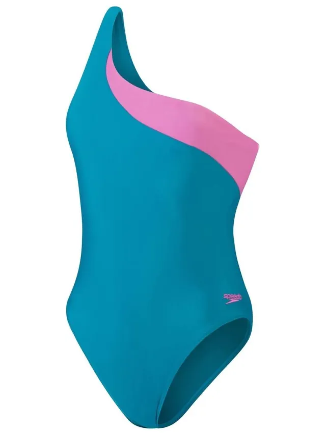 Speedo Dames/Dames Asymmetrisch Eendelig Zwempak (Groen/roze)