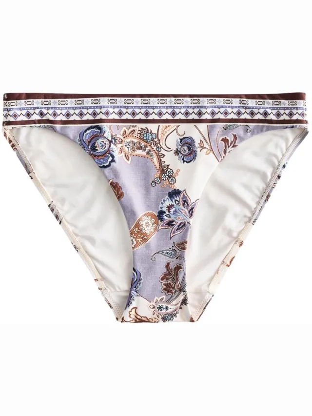 Next Dames - Hoog uitgesneden bikinislip met print - Crème Cream/Blue Paisley