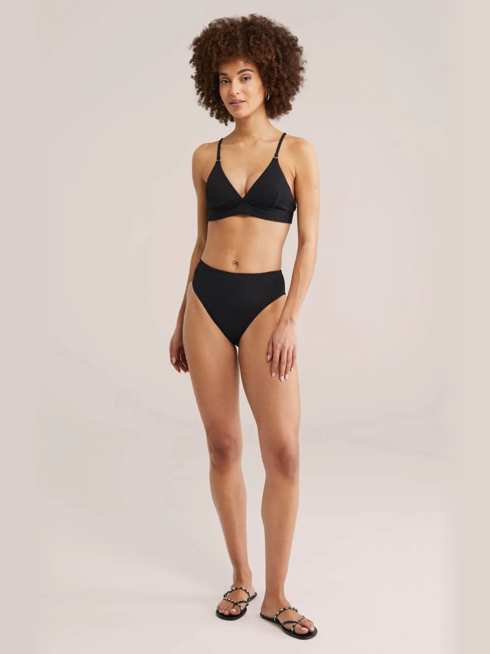 WE Fashion high waist bikinibroekje met textuur zwart, foto 3