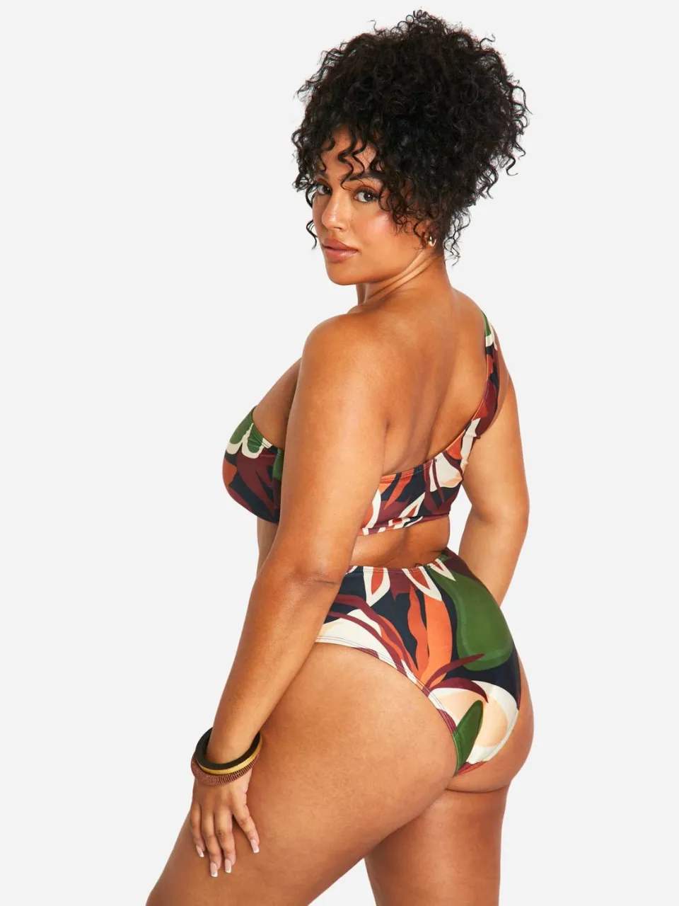 boohoo Dames Plus Tropical One-Shoulder Bikini multicolor, foto 2