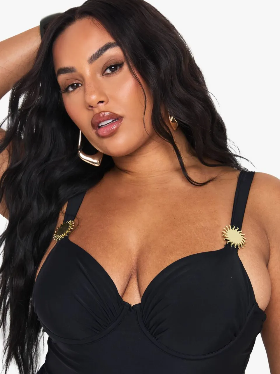 boohoo Dames Plus Sunshine Trim Balkon Badpak zwart, foto 4