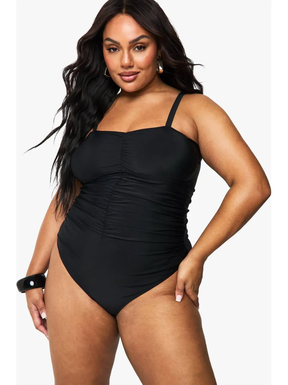 boohoo Dames Plus Badpak met Buikcontrole en Geraffineerde Voorzijde zwart, foto 3