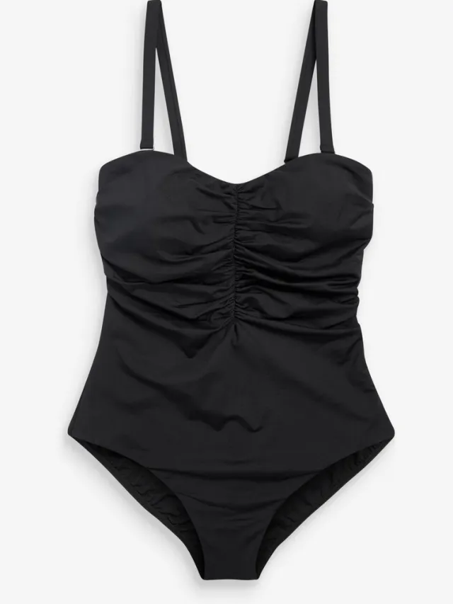 Next Dames - Buikcorrigerend DD+ bandeau-badpak met beugels - Zwart Black