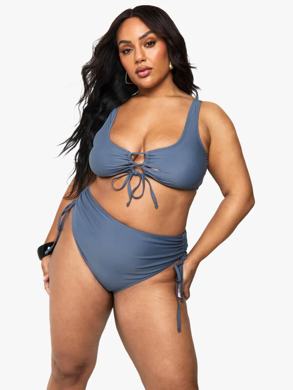 boohoo Dames Plus Gepolsterde Vetersluiting Bikini Top Leisteengrijs