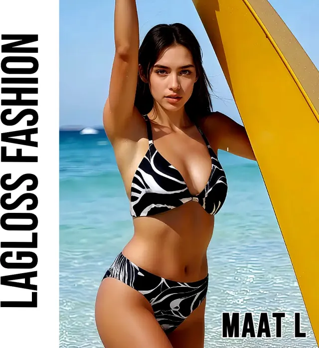 LaGloss Zwart-Wit Tie-Dye Bikini Set – Halter Rugloos 2-delig Badpak voor Dames – Hoge Stretch Zwemkleding met Bandjes & Strepenprint –