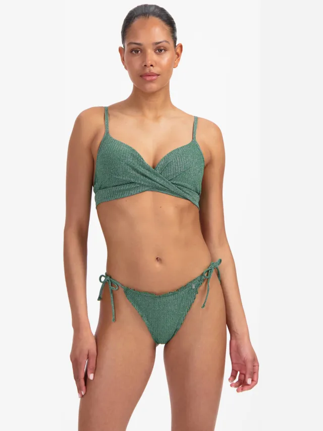 Beachlife brazilian strik bikinibroekje met lurex en textuur groen