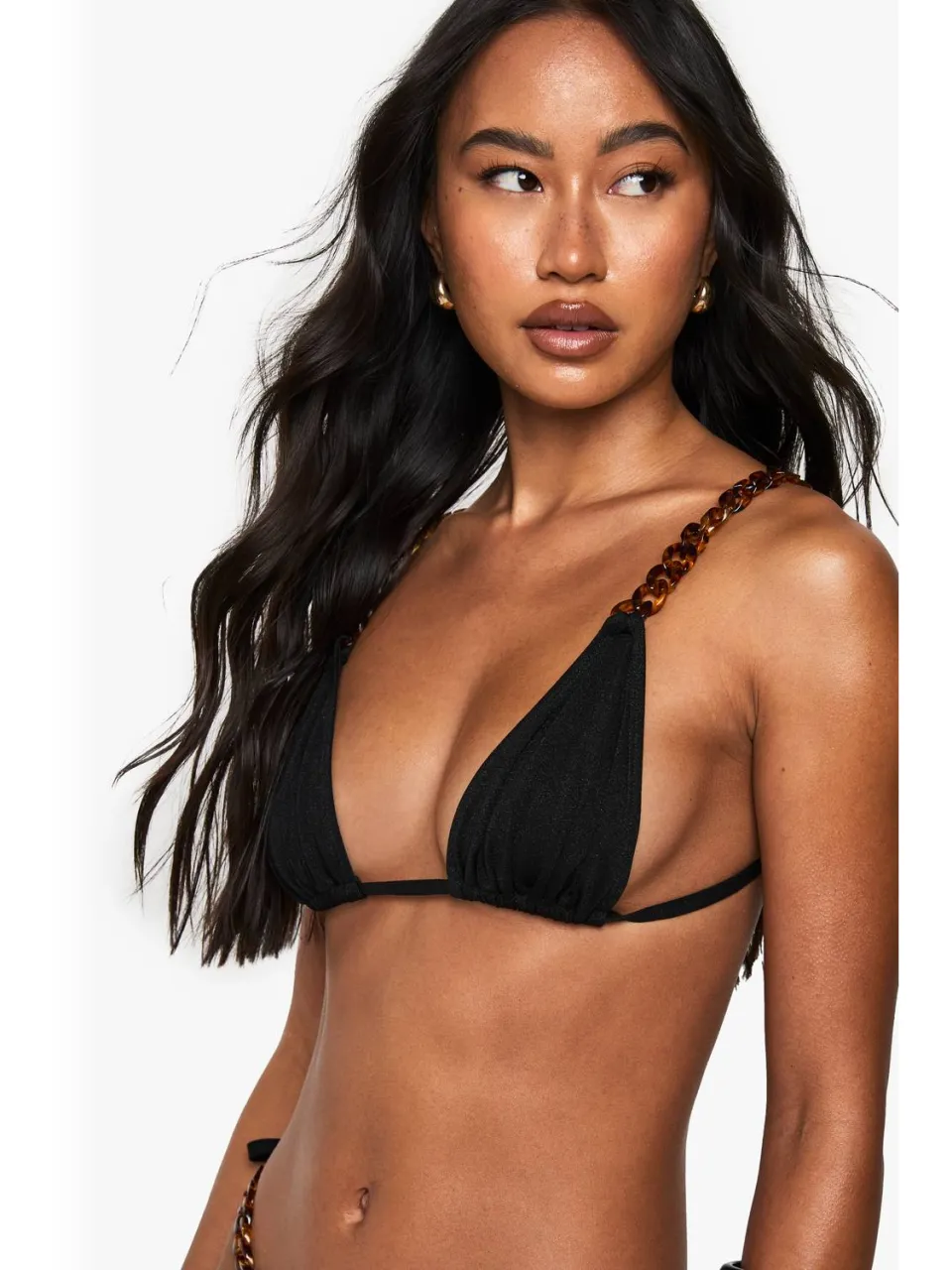 boohoo Dames Premium Zwem Kettingriem Glitter Driehoek Bikini Top zwart, foto 4
