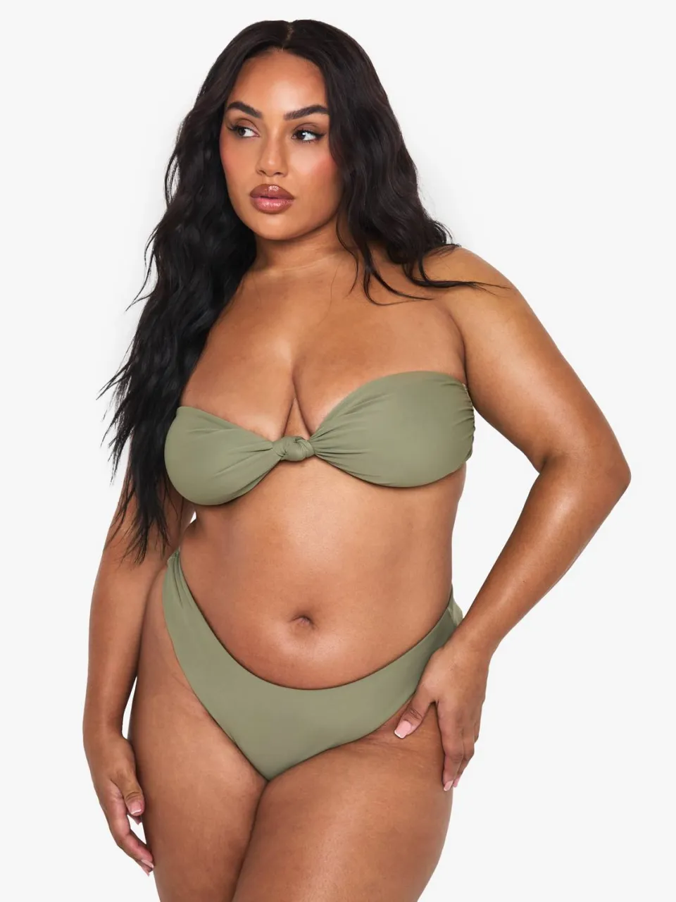 boohoo Dames Plus Swimwear Essentials Bandeau Bikini Top kaki, foto 3