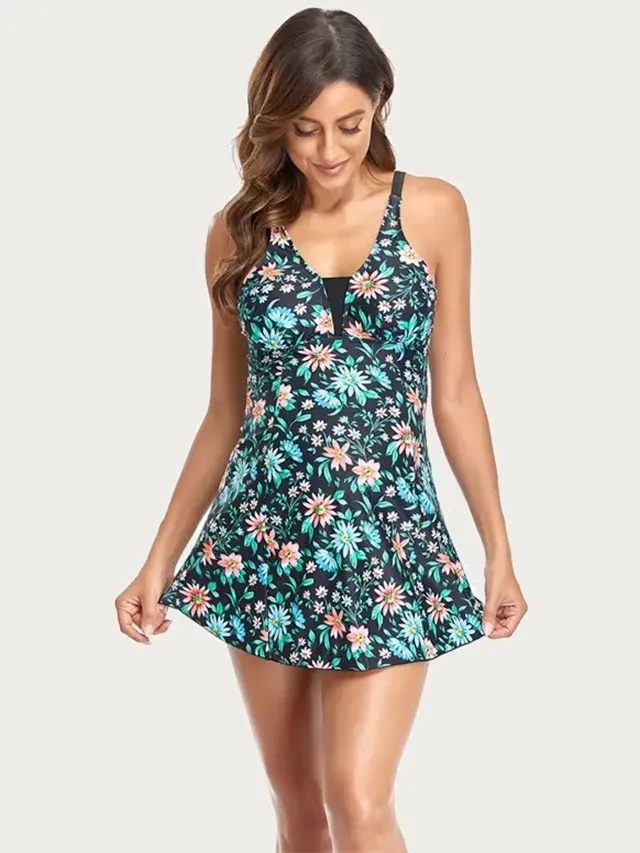 4-Mother Madieke zwangerschapsbadjurk zwart met bloemenprint