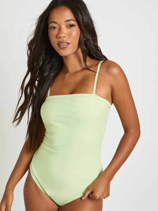 boohoo Dames Corrigerend Badpak Met Vierkante Hals pistache, foto 2
