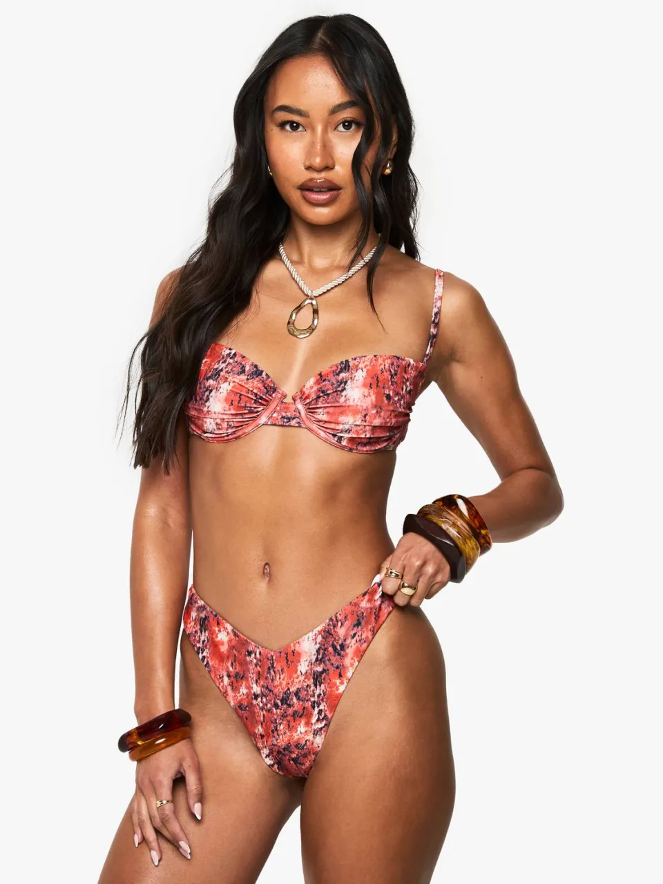 boohoo Dames Premium abstracte print ondergezilte balconette bikini top Oranje