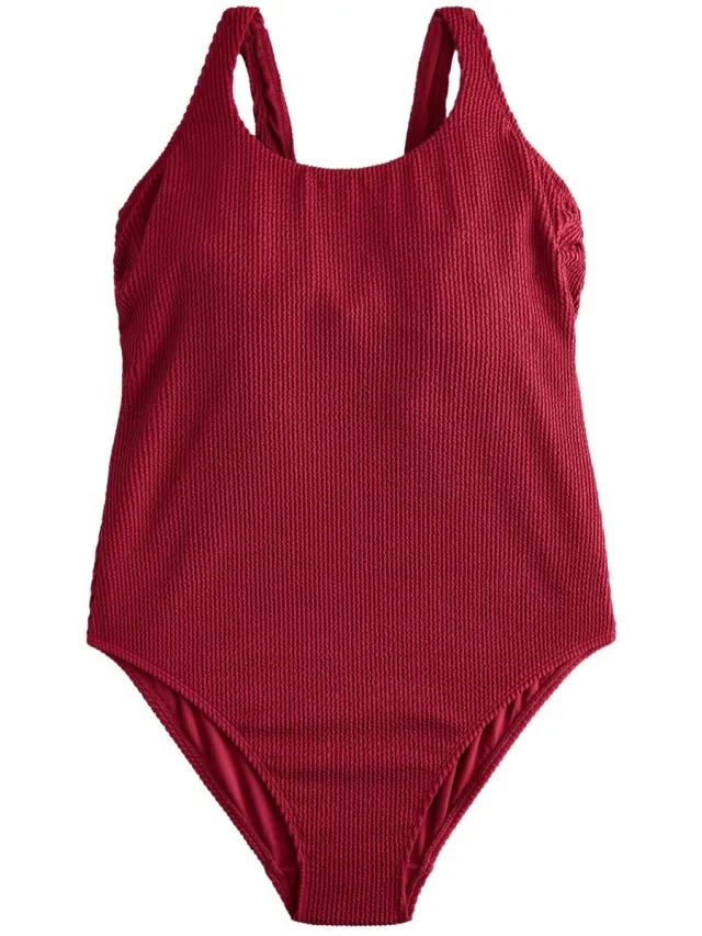 Next Dames - F-K badpak van kreukstof met lage hals - Rood Berry Red