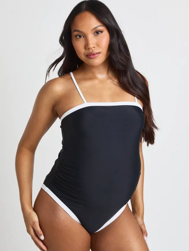 boohoo Dames Zwangerschaps Badpak Met Vierkante Hals En Contrast Zwart