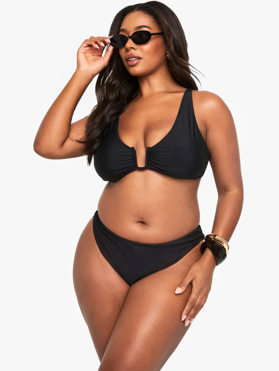 boohoo Dames Plus bikini-bovenstuk met brede bandjes en verfijnde afwerking zwart, foto 2