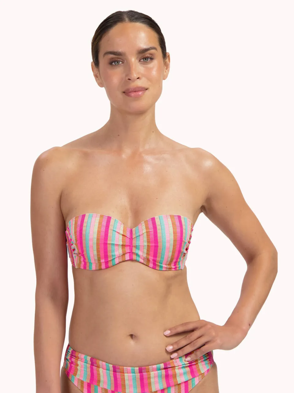Cyell voorgevormde bandeau bikinitop roze/groen, foto 5