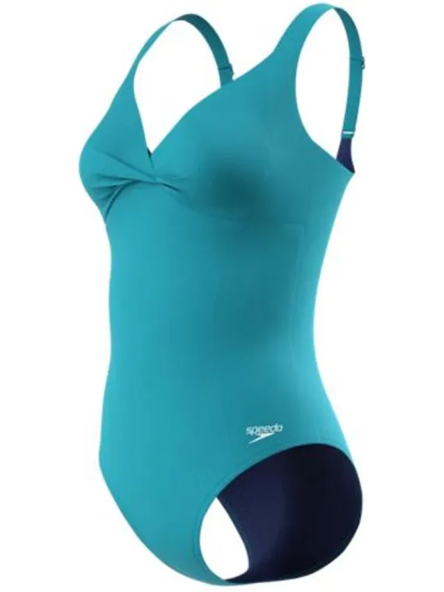 Speedo Solid Cross Knot 1P Dames - Corrigerend Badpak Dames met Powermesh-Voering - Zwempak Dames met Uitneembare Cups - Badpak Dames met Verstelbare Bandjes - Groen - 44