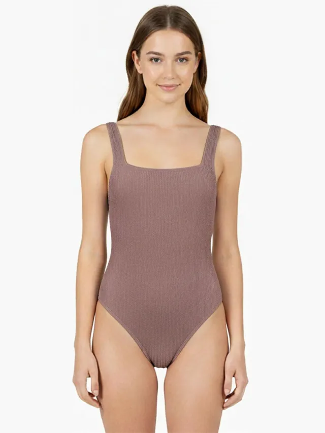 Jack Wills Gekreukeld eendelig zwempak voor dames (Mokka)