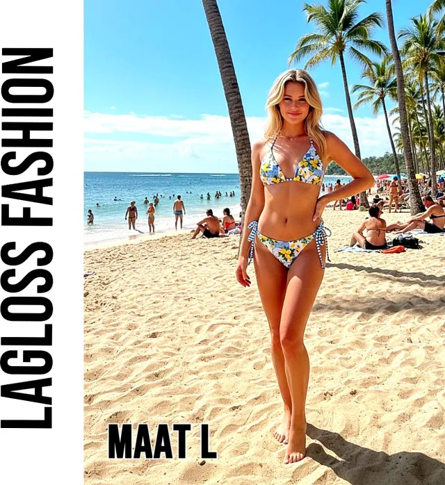 LaGloss 2-delig Dames Bikini Set Met Fruitprint Blauw Wit – Driehoek top – Strikbandjes – Zomermode – Beach Fashion –