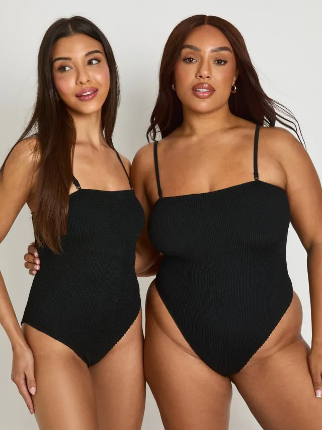 boohoo Dames Premium One Size Fits All Gekreukt Bandeau Badpak Zwart