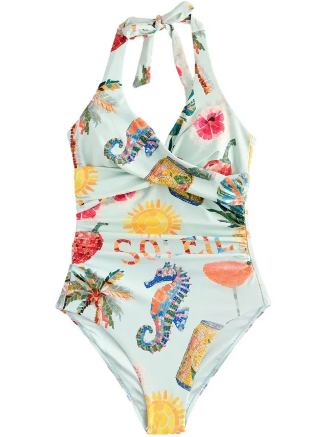 Next Dames - Buikcorrigerend halterbadpak - Groen Mint Green Mosaic Conversational