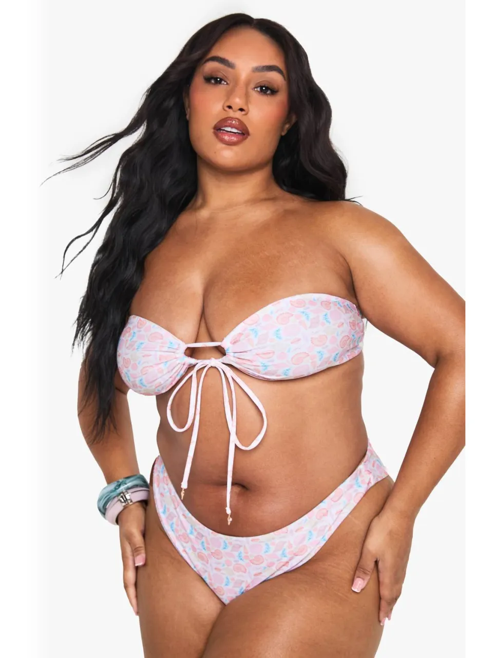 boohoo Dames Plus top met schelpprint-afwerking bandeautop Violet